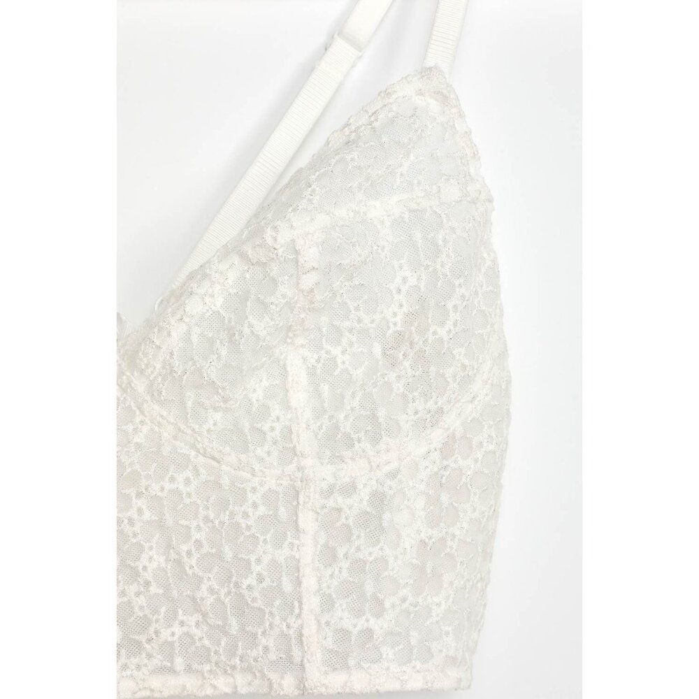 NWT Free People White Embroidered Lace-Up Corset Style Longline Bra Buster Crop - Picture 7 of 10